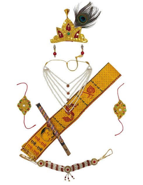 BookMyCostume Krishna Jewellery for Kids 8-Pcs Complete | Janmashtami Photoshoot Props | Krishna Dress for Kids | Jewellery Accessory for Krishna Costume for Baby Boy | Dress Accessories – 0-7 Years